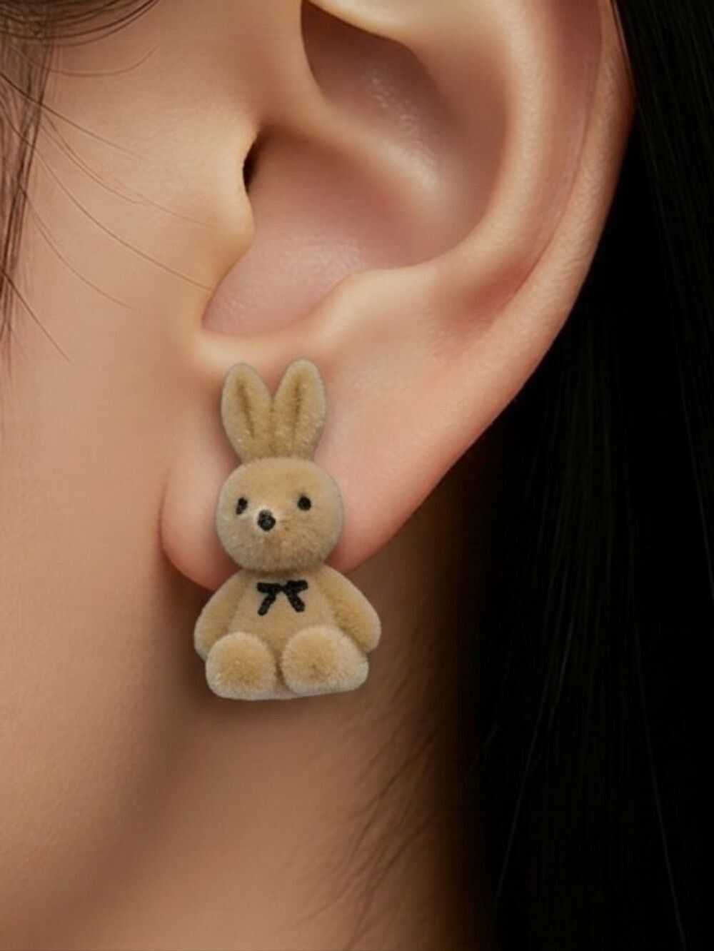 Fuzzy Bunny Earrings Cute Rabbit Studs Kawaii Cottagecore Whimsical Woodland